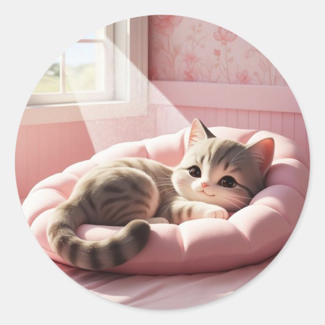 Kattunge Nap Sticker Runt Klistermärke (Framsida)