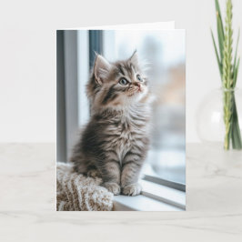 Kattunge nära fönstret Vikt julkort Helgkort