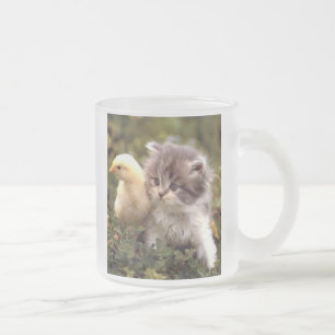 Kattunge- och babychickmugg frostad glasmugg