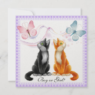 Kattunge och Butterflies Gender Reveal Party Invit Inbjudningar