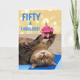 Kattunge och cupkaka, femtionde födelsedagen kort