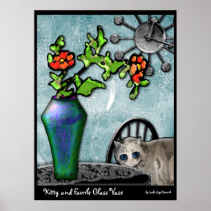Kattunge och favoritglas Vas Poster