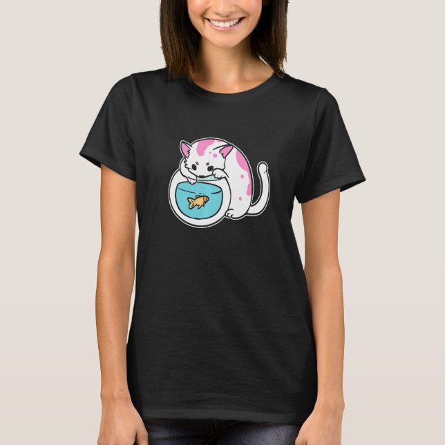 Kattunge och Goldfish Cat Mamma T Shirt (Framsida)