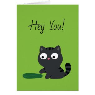 Kattunge och gurkillustration hälsningskort