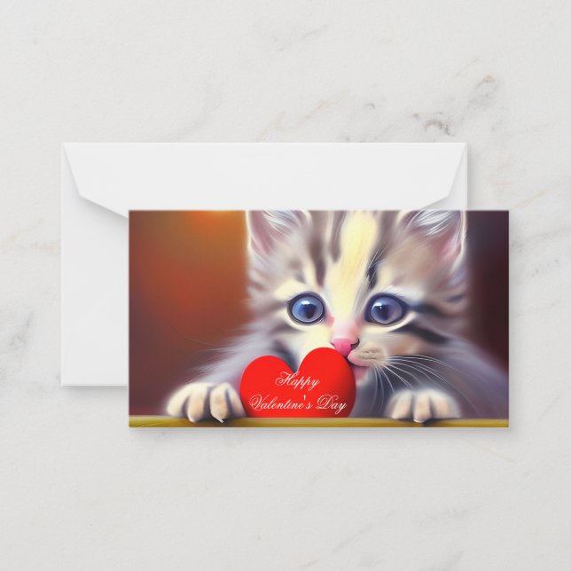 Kattunge och hjärta barn valentin  anteckningskort (Framsida)