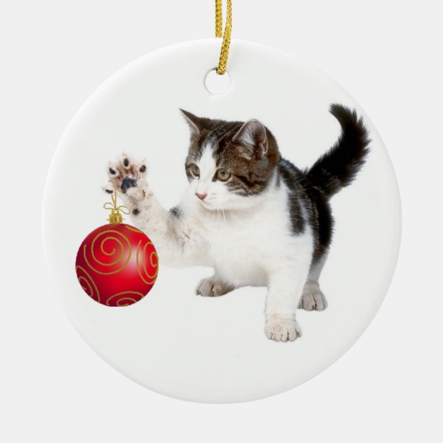 Kattunge- och julboll julgransprydnad keramik (Framsidan)