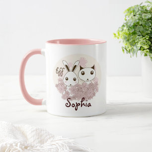 Kattunge och kanin Djur Bästa vänner Barn Namn Mugg