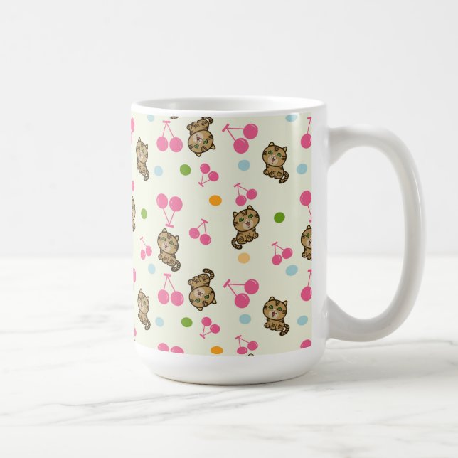 kattunge och körsbär mönster kaffemugg (Höger)
