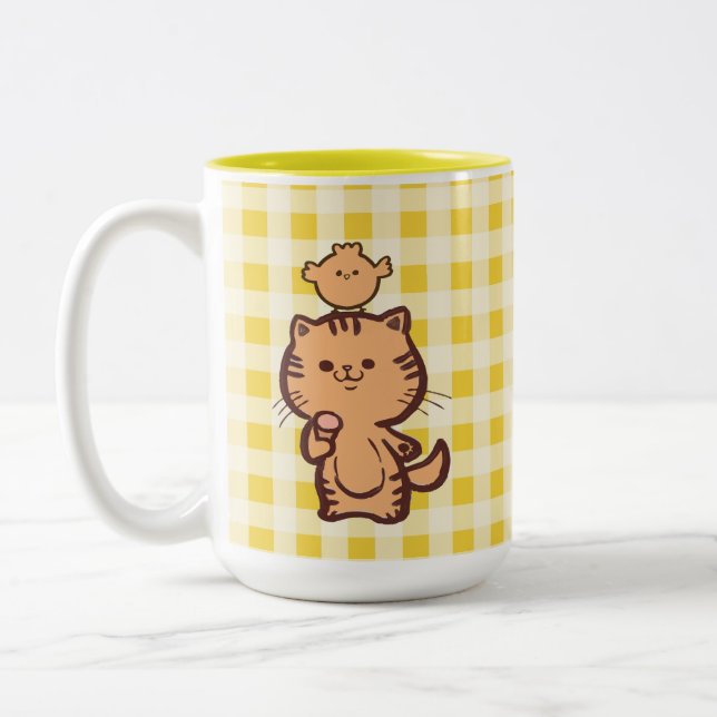 Kattunge och lille kyckling Två-Tonad mugg (Vänster)