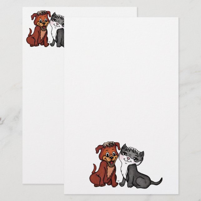Kattunge och marionett brevpapper (Fram/baksida)