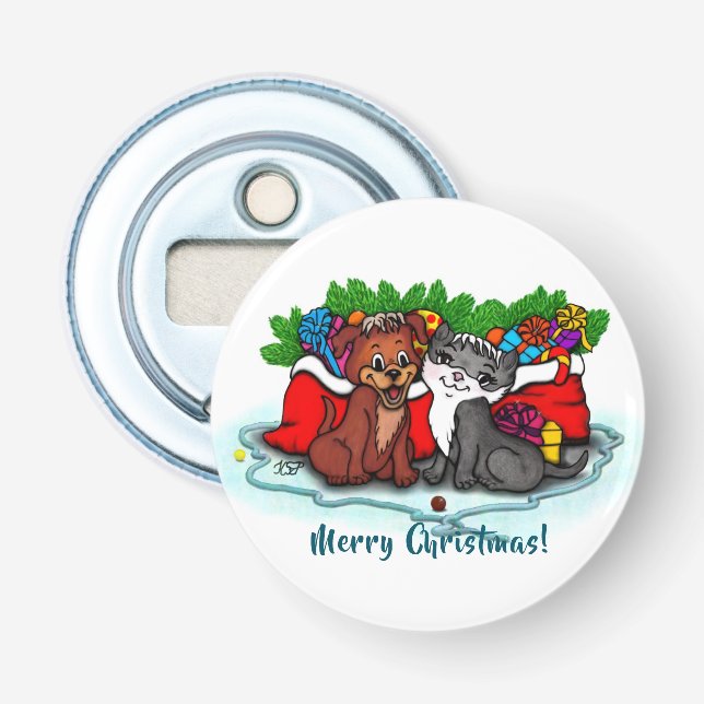 Kattunge och marionett, Lycklig Julafton Flasköppnare (Framsidan)