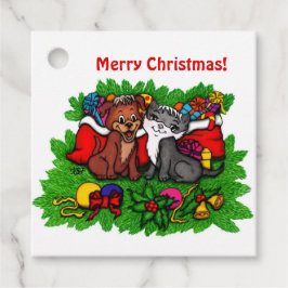 Kattunge och marionett, Lycklig Julafton Gåvor Etiketter