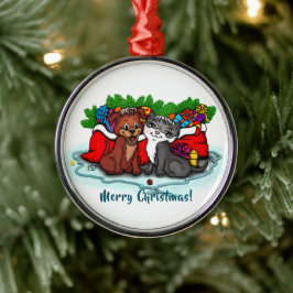 Kattunge och marionett, Lycklig Julafton Julgransprydnad Metall