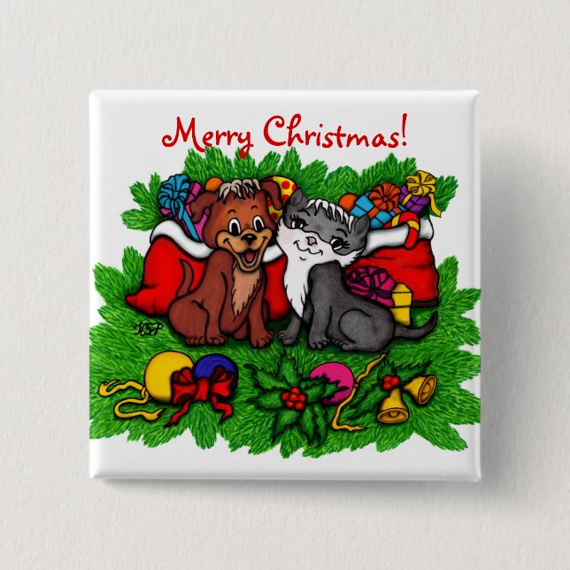 Kattunge och marionett, Lycklig Julafton Knapp (Framsida)