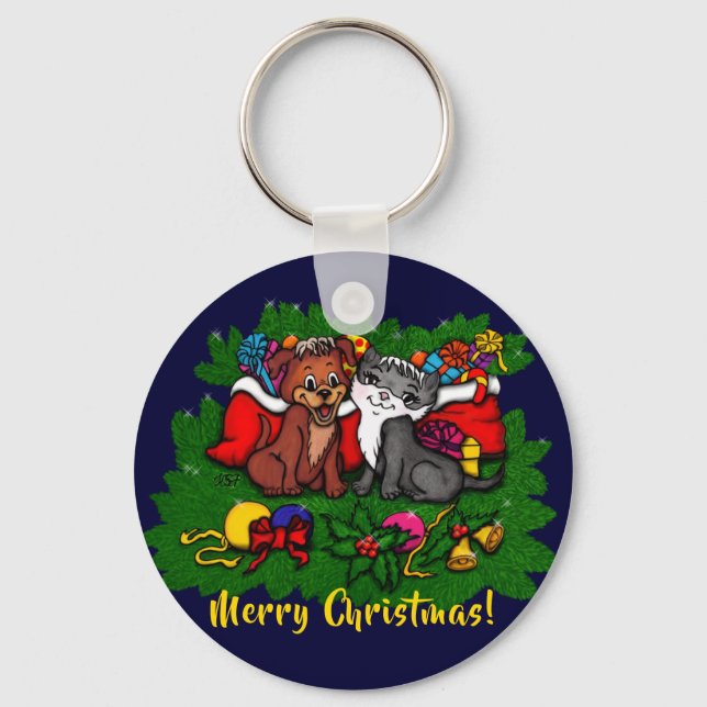 Kattunge och marionett, Lycklig Julafton Nyckelring (Framsida)