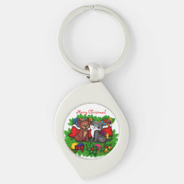 Kattunge och marionett, Lycklig Julafton Swirl Silverfärgad Nyckelring