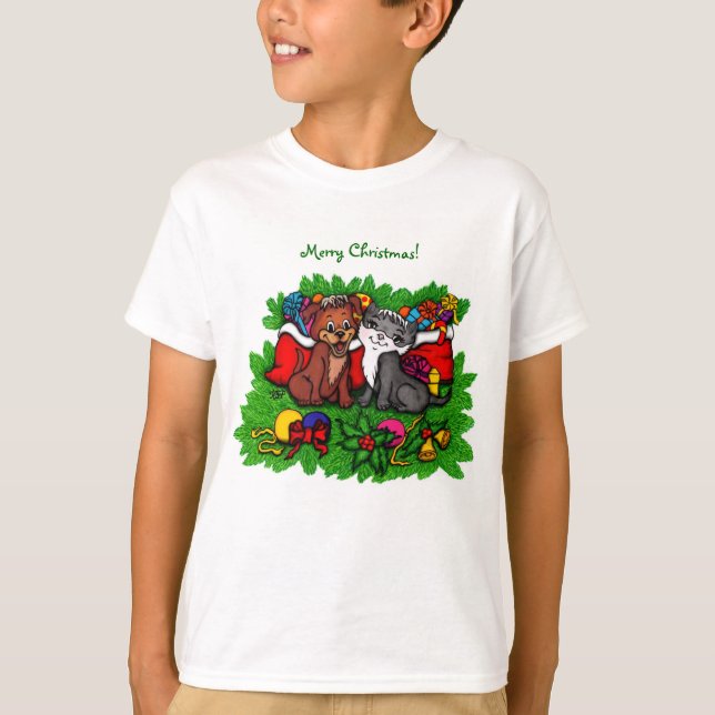 Kattunge och marionett, Lycklig Julafton T Shirt (Framsida)