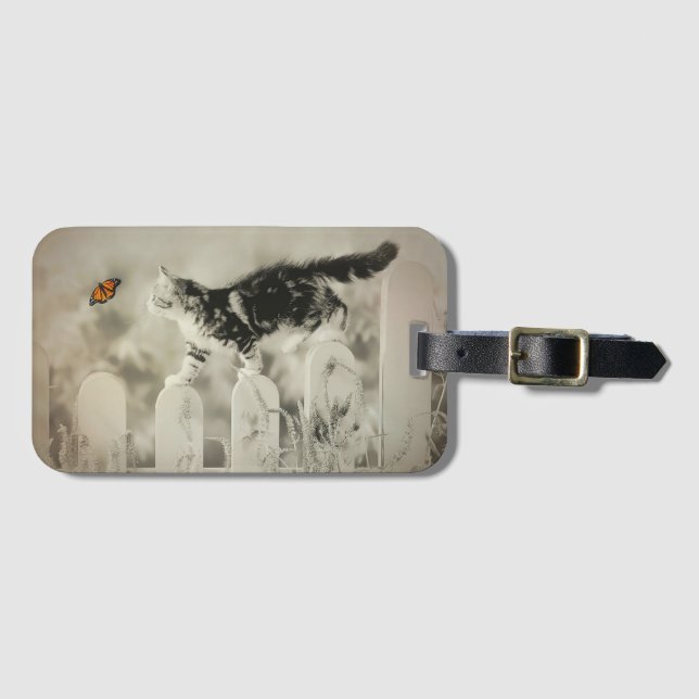 Kattunge och Monarch Butterfly Bagagebricka (Framsida horisontal)