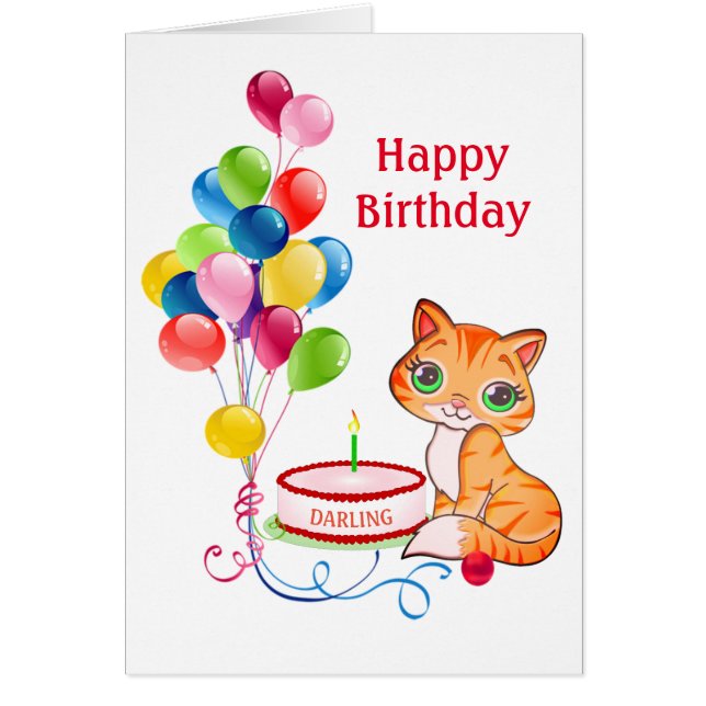 Kattunge och multifärgade ballonger på kort (Framsidan)