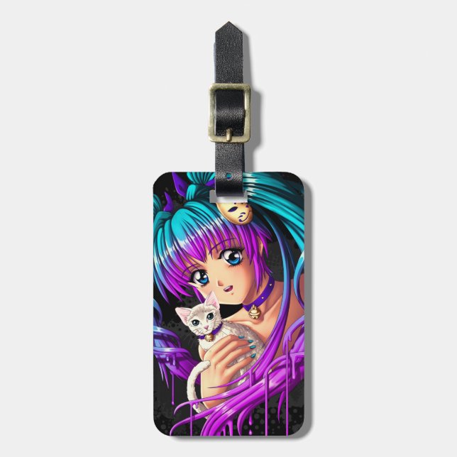 Kattunge- och PigtailManga flicka Bagagebricka (Vertikal Framsida)