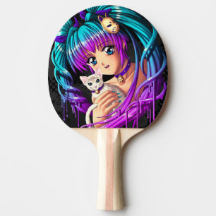 Kattunge- och PigtailManga flicka Pingisracket
