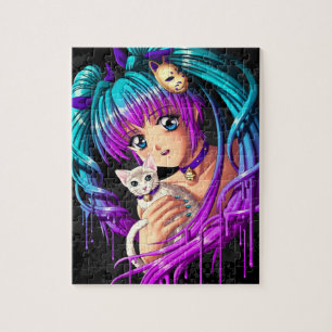 Kattunge- och PigtailManga flicka Pussel