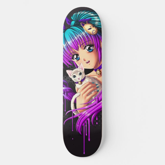 Kattunge- och PigtailManga flicka Skateboard Bräda 21,5 Cm (Framsida)
