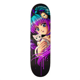 Kattunge- och PigtailManga flicka Skateboard Bräda 21,5 Cm