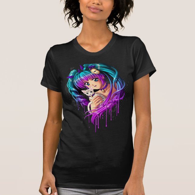 Kattunge- och PigtailManga flicka T Shirt (Framsida)