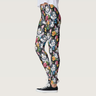 Kattunge och Ro på svart mark Leggings
