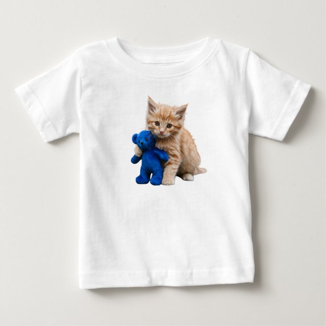Kattunge och teddybjörn spädbarn t-shirt (Framsida)