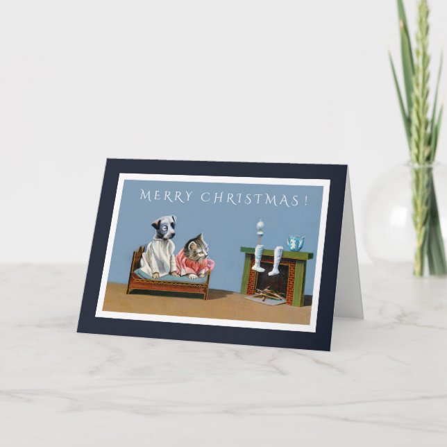 Kattunge- och valpväntan för den Santa julkortet Helgkort (Framsida)