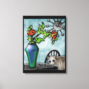 Kattunge och Vas av favoritglas (Gallery Wrapped C Canvastryck