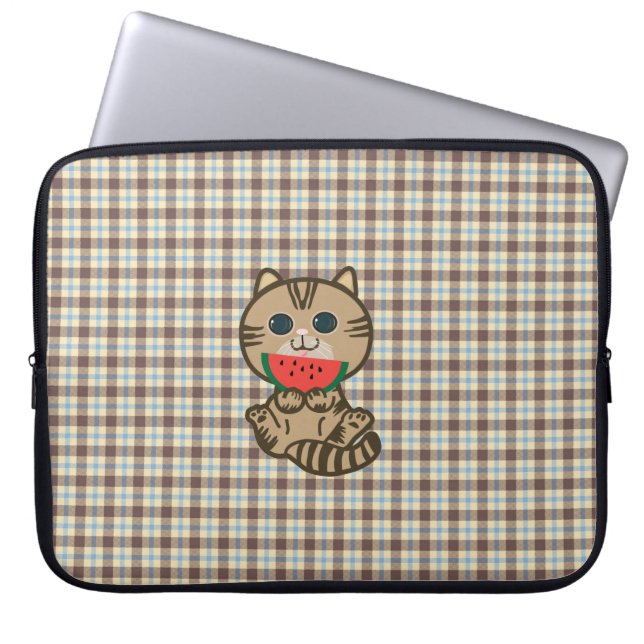 kattunge och vattenmelon laptop fodral (Framsidan)