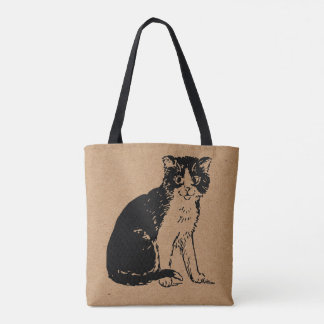 Kattunge på Brun Papper Finkonst Tygkasse