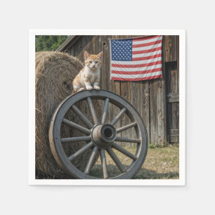 Kattunge på ett gammalt vagnshjul  pappersservett