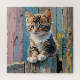 Kattunge på ett stängsel pussel