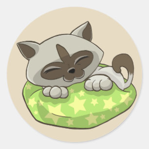 kattunge på kuddetiketter runt klistermärke