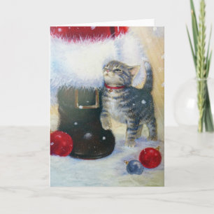 Kattunge på Santas känga Helgkort