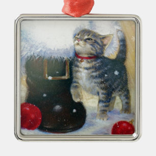 Kattunge på Santas känga Julgransprydnad Metall