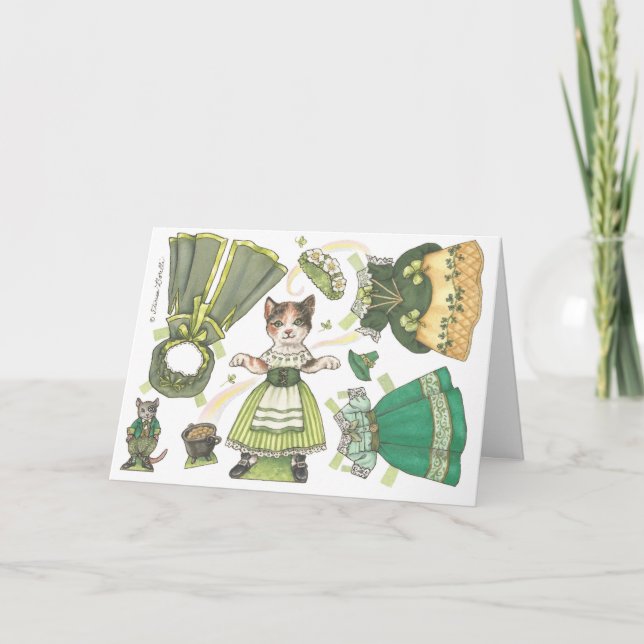 Kattunge Papper doll St. Patrick-Day Card Kort (Framsida)