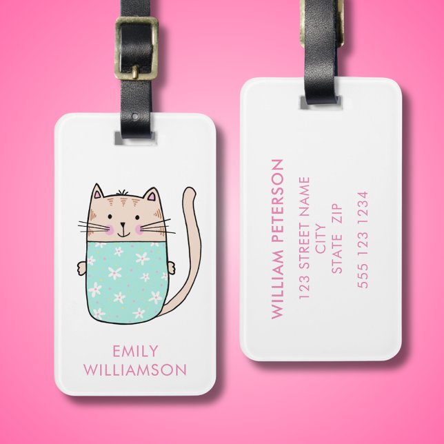 Kattunge Personlig Bagagebricka (Cute cat illustrated and personalized luggage tag.)