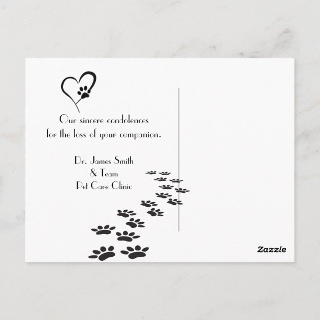 Kattunge Pet-förlustsympati från Vet Vykort (Baksida)