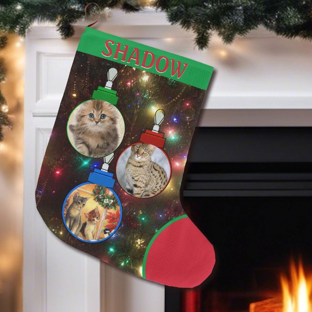 Kattunge Photo Träd Ornaments Add Namn Large Stor Julstrumpa (Skapare uppladdad)
