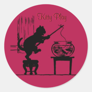Kattunge Play Red Cat Silhouette Stickers Runt Klistermärke