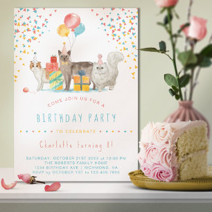 Kattunge Rainbow Confetti Roligt Barns födelsedag  Inbjudningar