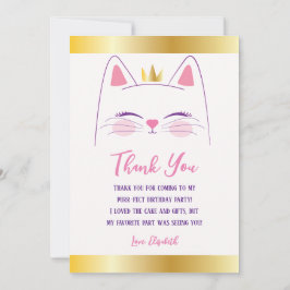 Kattunge Rosa och Guld Födelsedagsfest Tack Kort