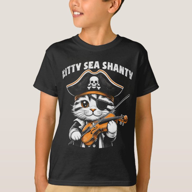 Kattunge Sea Shanty Pirat Cat Violinist Illustrati T Shirt (Framsida)