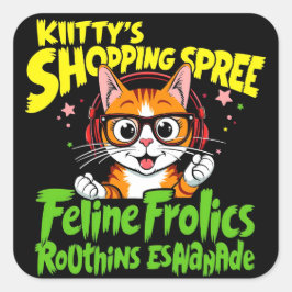 Kattunge Shopping Spree: En härlig samling Fyrkantigt Klistermärke