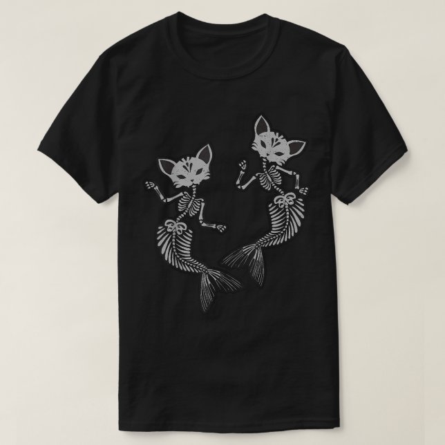 Kattunge Sjöjungfru Skeleton T-Shirt Halloween Fan (Design framsida)